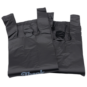 Black Printed HDPE Liquor T-Shirt Bags - 6"X4"X20" - 1000 Bags - 25 microns - Black - 6420HDBWP - AssurePak