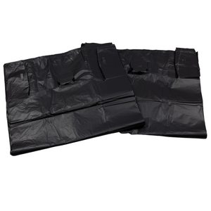 Black Unprinted HDPE T-Shirt Bags - 20"X10"X36" - 200 Bags - 22 microns - Black - 200HD201036 - AssurePak