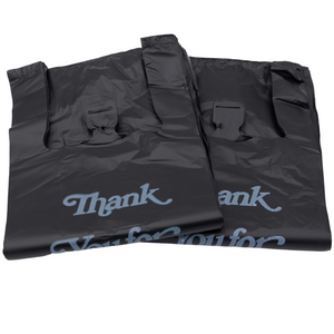 ASSUREPAK INC. - Black Printed HDPE Liquor T-Shirt Bags - 8"x4"x20" - 1000 Bags - 25 microns - Black - 8420HDBWP