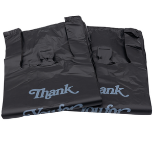 Black Printed HDPE Liquor T-Shirt Bags - 8"x4"x20" - 1000 Bags - 25 microns - Black - 8420HDBWP - AssurePak