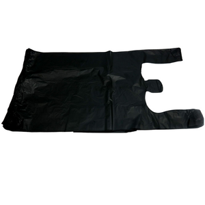 Black Unprinted HDPE T-Shirt Bags - 17"X8"X29" - 400 Bags - 18 microns - Black - 20050 - AssurePak