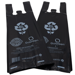 ASSUREPAK INC. - Black Reusable/Eco-Friendly LDPE T-Shirt - Single Bottle Bag 6"X4"X20" - 400 Bags - 57 Micron (2.25 mil) - Black - BLKLD40REC225REUSE6420