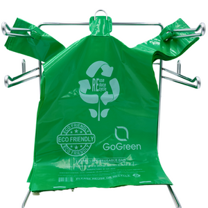 Green Reusable/Eco-Friendly LDPE T-Shirt - 1/6 BBL 11.5"X6.5"X21" - 200 Bags - 57 Micron (2.25 mil) - Green - GRNLD40REC225REU1221 - AssurePak