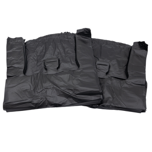 Black Unprinted HDPE T-Shirt Bags - 1/10 BBL 8"X4"X15" - 1500 Bags - 14 microns - Black - 20040 - AssurePak