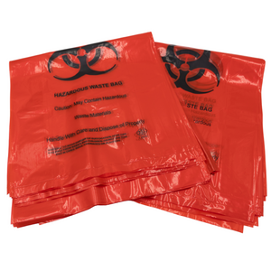 Hazardous Waste Bags - 10"x4"x24" - 200 Bags - 1.4 mil - Red - HAZWASTELD10424 - AssurePak