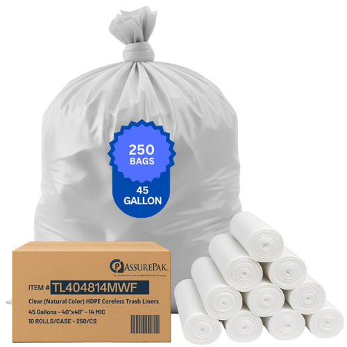 ASSUREPAK INC. - Clear (Natural Color) HDPE Coreless Trash Liners - 40