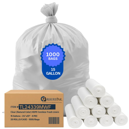ASSUREPAK INC. - Clear (Natural Color) HDPE Coreless Trash Liners - 24