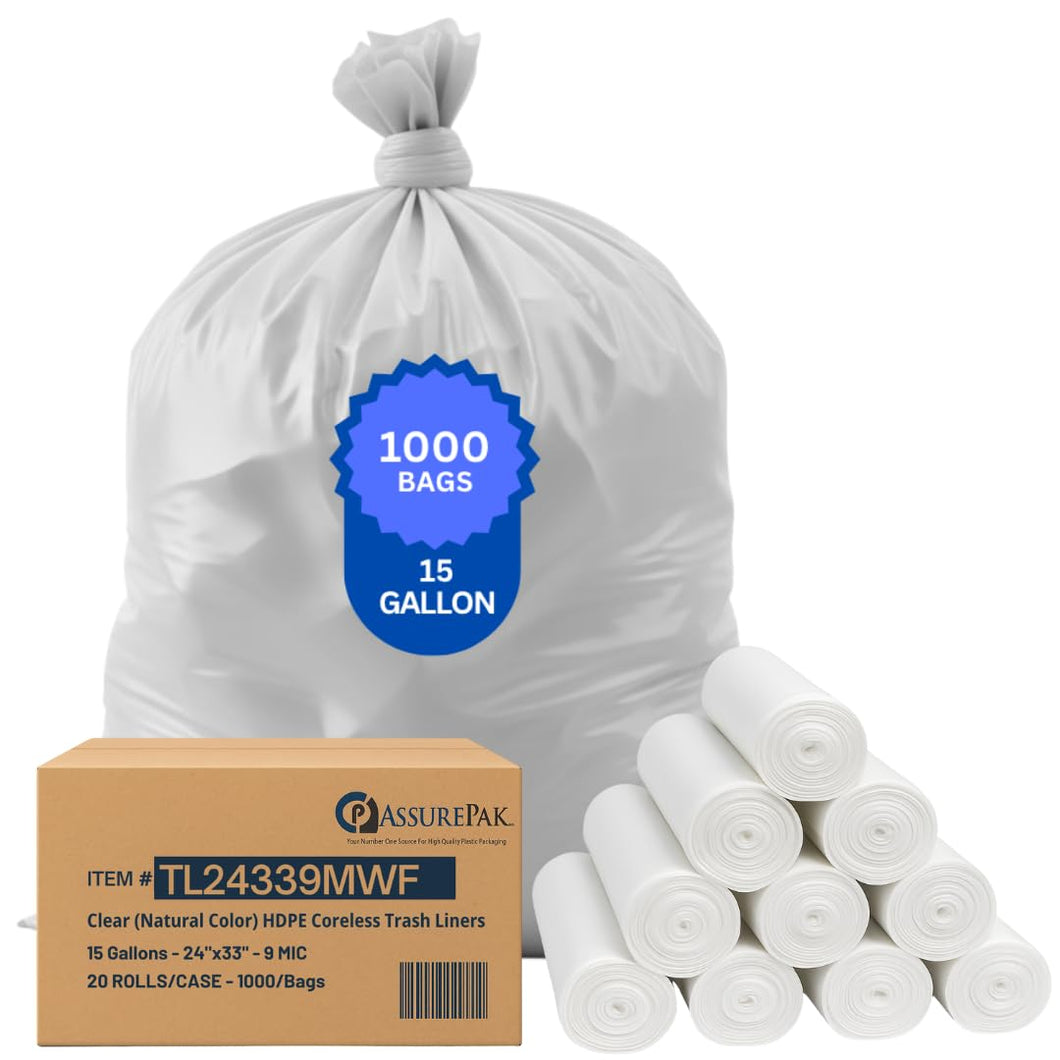 ASSUREPAK INC. - Clear (Natural Color) HDPE Coreless Trash Liners - 24