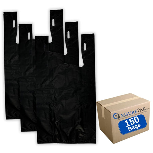 ASSUREPAK INC. - Easy Open - Black Unprinted HDPE T-Shirt Bags - 1/6 BBL 11.5
