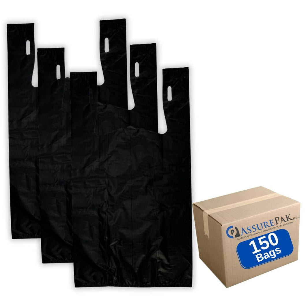 ASSUREPAK INC. - Easy Open - Black Unprinted HDPE T-Shirt Bags - 1/6 BBL 11.5
