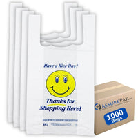 ASSUREPAK INC. - Easy Open - White Happy Face/Smiley Face HDPE T-Shirt Bags - 1/8 BBL 10