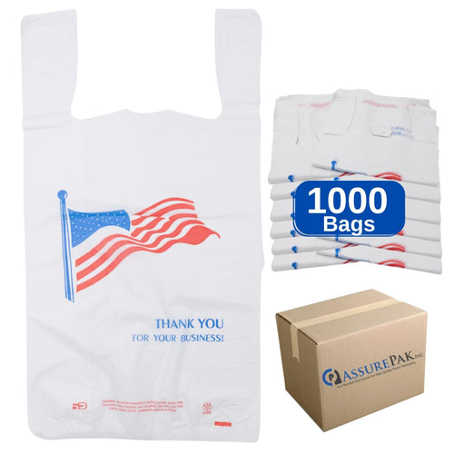 ASSUREPAK INC. - Easy Open - White Usa/American Flag Print HDPE T-Shirt Bags - 1/6 BBL 11.5