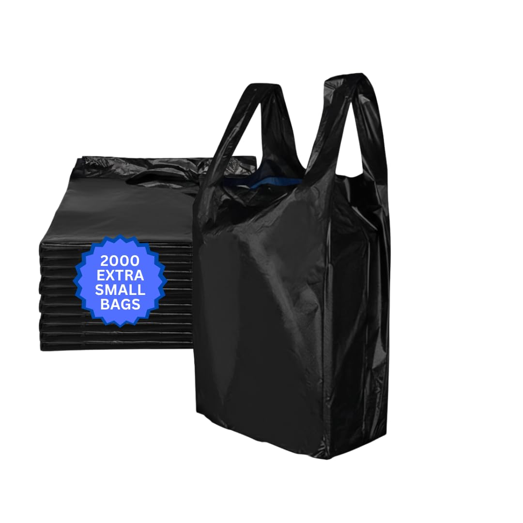 Source Direct - Easy Open - Black Unprinted HDPE T-Shirt Bags - 1/6 BB