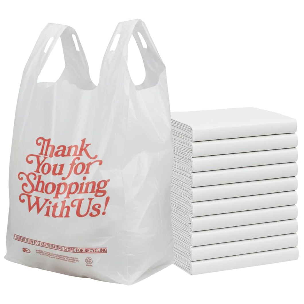 ASSUREPAK INC. - Easy Open - White 'Thank You' HDPE T-Shirt Bags - 1/6 BBL 11.5