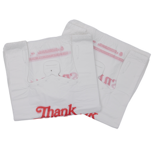 Easy Open - White 'Thank You' HDPE T-Shirt Bags - 1/6 BBL 11.5"X6"X21" - 600 Bags - 18 microns - White - 10092HDEMB-EO - AssurePak