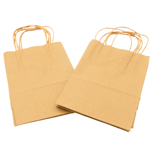 Paper Bags - Handle Bags - Kraft Color - 5.5"x3.25"x 8.375" - 250 Bags - 60 LB Weight basis (90 GSM strong). Twisted Handle. Packed in cases. - Kraft/Natural - 538NKPAPTHDL - AssurePak