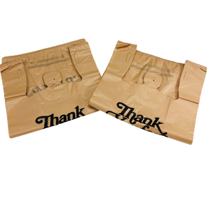 Beige Kraft Color Thank You HDPE T-Shirt Bags - 1/6 BBL 11.5"X6"X21" - 600 Bags - 18 microns - Beige - BGE161222-EO - AssurePak