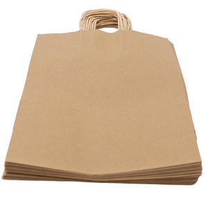 Paper Bags - Handle Bags - Kraft Color - 10"x6.75"x12" - 250 Bags - 60 LB Weight basis (90 GSM strong). Twisted Handle. Packed in cases. - Kraft/Natural - 10712NKPAPTHDL - AssurePak