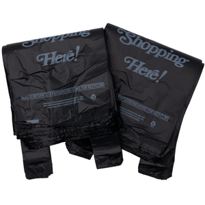 Black Printed HDPE Liquor T-Shirt Bags - 6"X4"X15" - 2000 Bags - 16 microns - Black - 6415HDBWP - AssurePak