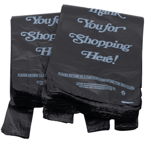 ASSUREPAK INC. - Black Printed HDPE Liquor T-Shirt Bags - 6"X4"X20" - 1000 Bags - 25 microns - Black - 6420HDBWP