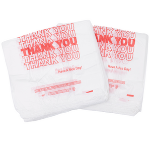 Easy Open - White 'Thank You' HDPE T-Shirt Bags - 1/8 BBL 10"X5"X18" - 1000 Bags - 13 microns - White - 10020-EO - AssurePak