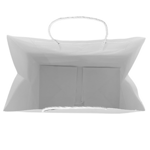 Paper Bags - Handle Bags - White Color - 8"x4.75"x10.5" - 250 Bags - 60 LB Weight basis (90 GSM strong). Twisted Handle. Packed in cases. - White Paper - 85105WHITEPAPTHDL - AssurePak