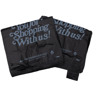 Easy Open - Black Printed HDPE T-Shirt Bags - 1/5 BBL 13"X10"X23" - 400 Bags - 21 microns - Black - BLK131023HDTY-EO - AssurePak