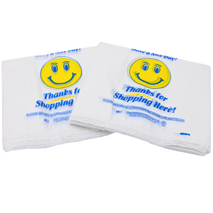 ASSUREPAK INC. - Easy Open - White Happy Face/Smiley Face HDPE T-Shirt Bags - 1/6 BBL 11.5"X6"X21" - 500 Bags - 18 microns - White - 16HFACE0516-EO