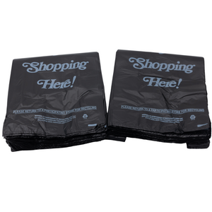 ASSUREPAK INC. - Black Printed HDPE Liquor T-Shirt Bags - 8"x4"x20" - 1000 Bags - 25 microns - Black - 8420HDBWP