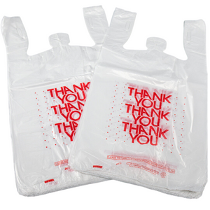 Easy Open - White 'Thank You' HDPE T-Shirt Bags - 1/6 BBL 11.5"X6"X21" - 1000 Bags - 13 microns - White - 10015-EO - AssurePak