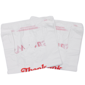White 'Thank You' HDPE T-Shirt Bags - 1/5 BBL 13"X8"X23" - 500 Bags - 17 microns - White - 13823TYHDR - AssurePak