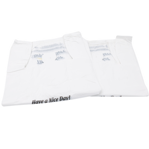 White Happy Face/Smiley Face HDPE T-Shirt Bags - Full Size - 1/6 BBL 12"X7"X22" - 400 Bags - 15 microns - White - HF1272215M - AssurePak