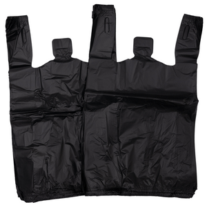 ASSUREPAK INC. - Black Unprinted HDPE T-Shirt Bags - 1/8 BBL 10"X5"X18" - 750 Bags - 16 microns - Black - 2007530