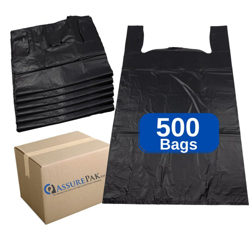 ASSUREPAK INC. - Easy Open - Black Unprinted HDPE T-Shirt Bags - 1/6 BBL 11.5