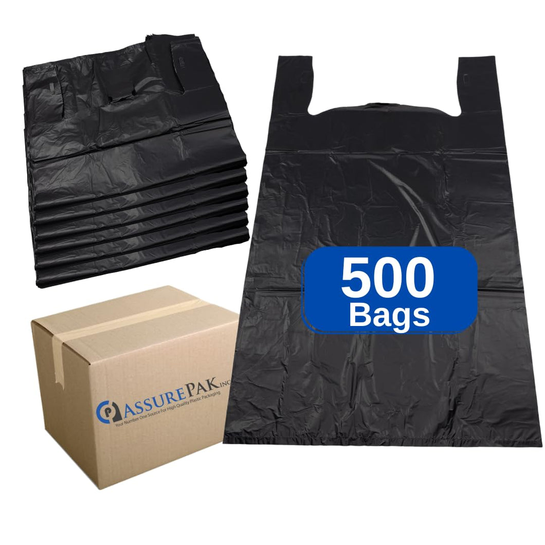 ASSUREPAK INC. - Easy Open - Black Unprinted HDPE T-Shirt Bags - 1/6 BBL 11.5