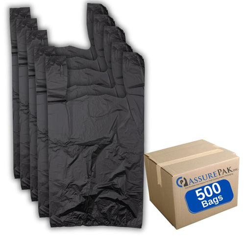 ASSUREPAK INC. - Easy Open - Black Unprinted HDPE T-Shirt Bags - 1/8 BBL 10