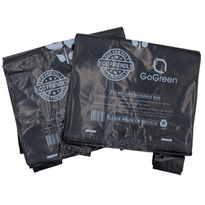 ASSUREPAK INC. - Black Reusable/Eco-Friendly LDPE T-Shirt - 1/8 BBL (10"X5"X18") - 300 Bags - 57 Micron (2.25 mil) - Black - BLKLD40REC225REUSE10518