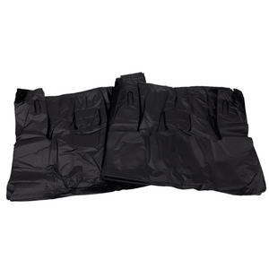 Black Unprinted HDPE T-Shirt Bags - 1/8 BBL 10"X5"X18" - 750 Bags - 16 microns - Black - 2007530 - AssurePak