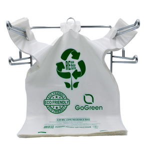 ASSUREPAK INC. - White Reusable/Eco-Friendly LDPE T-Shirt - 1/5 BBL 13"X9"X23" - 150 Bags - 57 Micron (2.25 mil) - White - WHLD40REC225REUSE1323