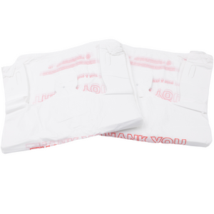 White 'Thank You' HDPE T-Shirt Bags - 1/8 BBL 10"X5"X18" - 1000 Bags - 13 microns - White - 10020 - AssurePak