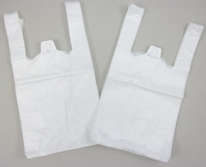 White Unprinted HDPE T-Shirt Bags - 1/10 BBL 8"X4"X15" - 1500 Bags - 14 microns - White - 10040 - AssurePak