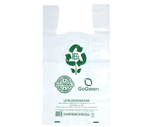 ASSUREPAK INC. - White Reusable/Eco-Friendly LDPE T-Shirt - 1/6 BBL 11.5"X6.5"X21" - 200 Bags - 57 Micron (2.25 mil) - White - WHLD40REC225REU1221