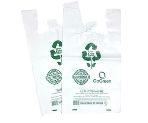 ASSUREPAK INC. - White Reusable/Eco-Friendly LDPE T-Shirt - 1/6 BBL 11.5"X6.5"X21" - 200 Bags - 57 Micron (2.25 mil) - White - WHLD40REC225REU1221