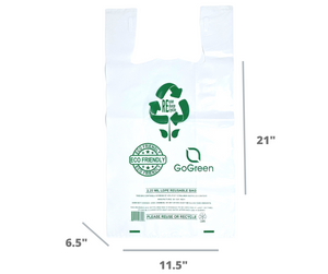 ASSUREPAK INC. - White Reusable/Eco-Friendly LDPE T-Shirt - 1/6 BBL 11.5"X6.5"X21" - 200 Bags - 57 Micron (2.25 mil) - White - WHLD40REC225REU1221