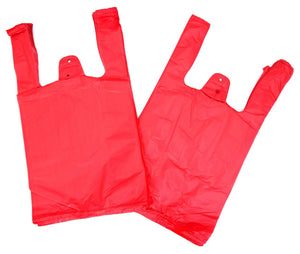 Colored Unprinted HDPE T-Shirt Bags - 1/10 BBL 8"X4"X15" - 1500 Bags - 14 microns - Red - RED8415110BBL - AssurePak